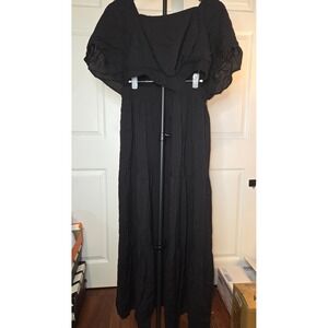 Leani Black Tiered Maxi Dress Puff Sleeve Cutout Smocked XL NWT